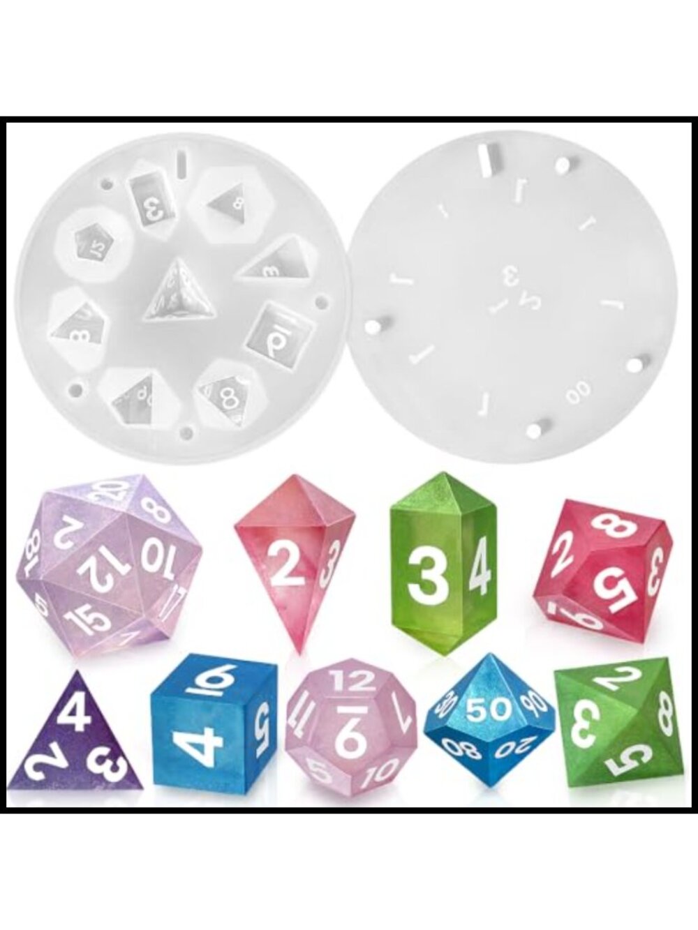 Silicone Polyhedral Dice Mold 9 Piece Resin Casting Set for DND